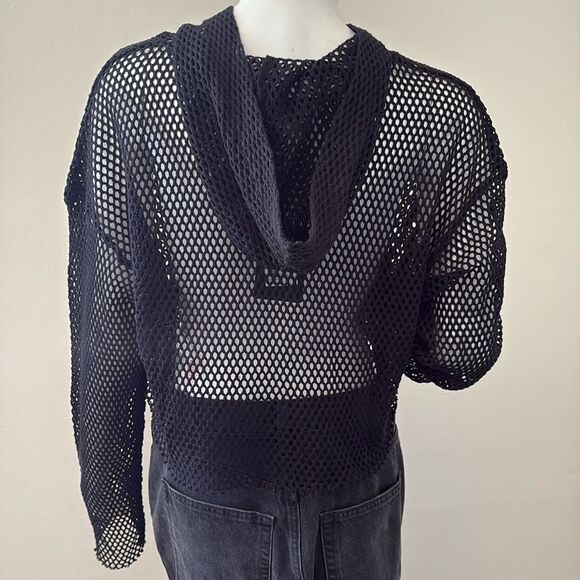 Basic Pleasure Mode Cropped Fishnet Hoodie in Black PacSun Urban Outfitters - Picture 5 of 9